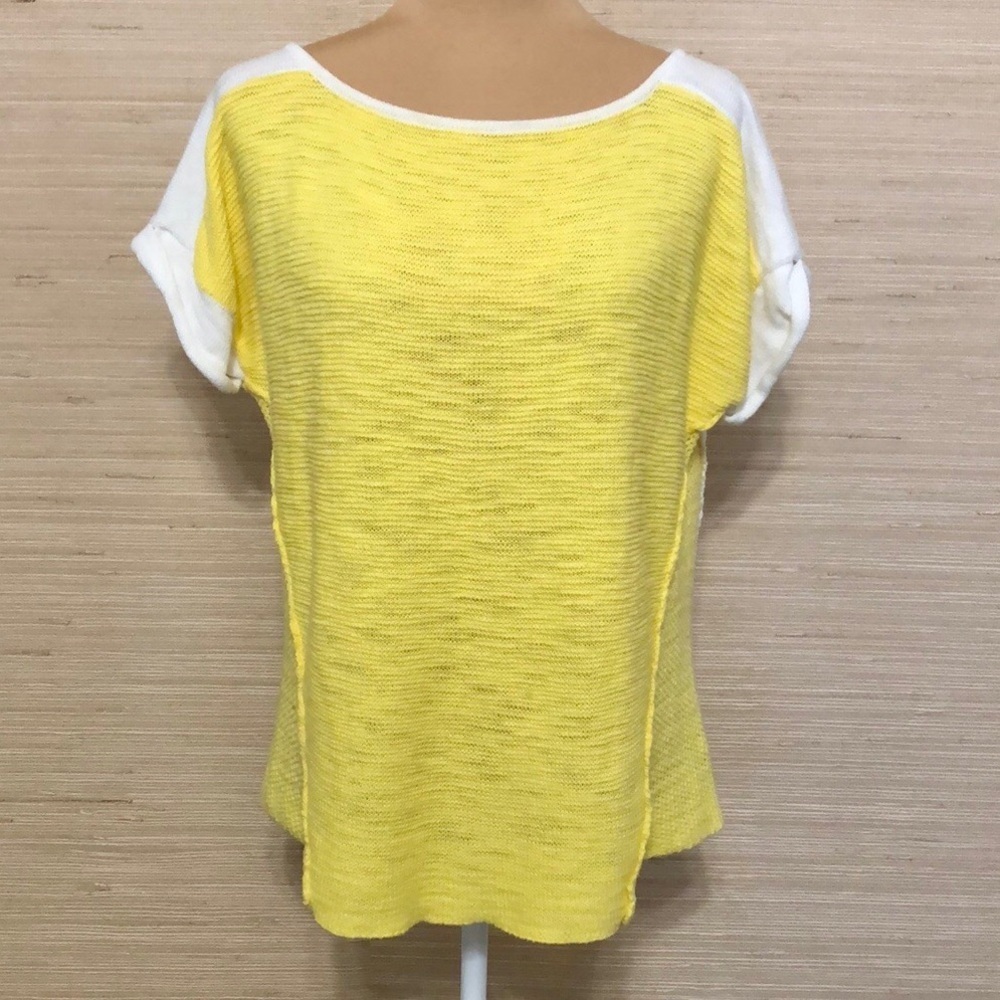 Anthropologie Yellow White Colorblock Women's Knit Short Sleeve Top XS/S